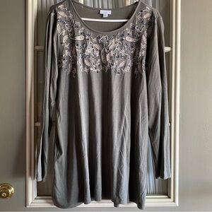 J. Jill Green Embroidered Long Sleeve Top